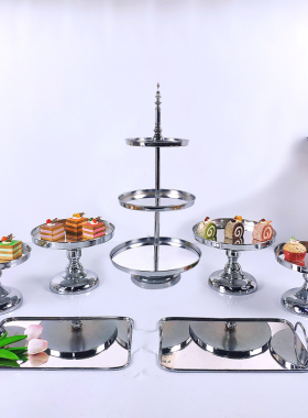 热销欧式婚庆道具铁艺蛋糕架家居装饰派对水晶托盘金属甜品摆设台