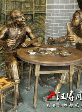 步行街商业街雕塑母子吃火锅玻璃钢雕塑仿铜人雕塑中式民风民俗