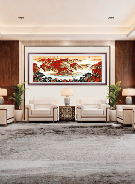 鸿运当头客厅挂画手绘山水画国画办公室装饰画靠山沙发背景墙壁画