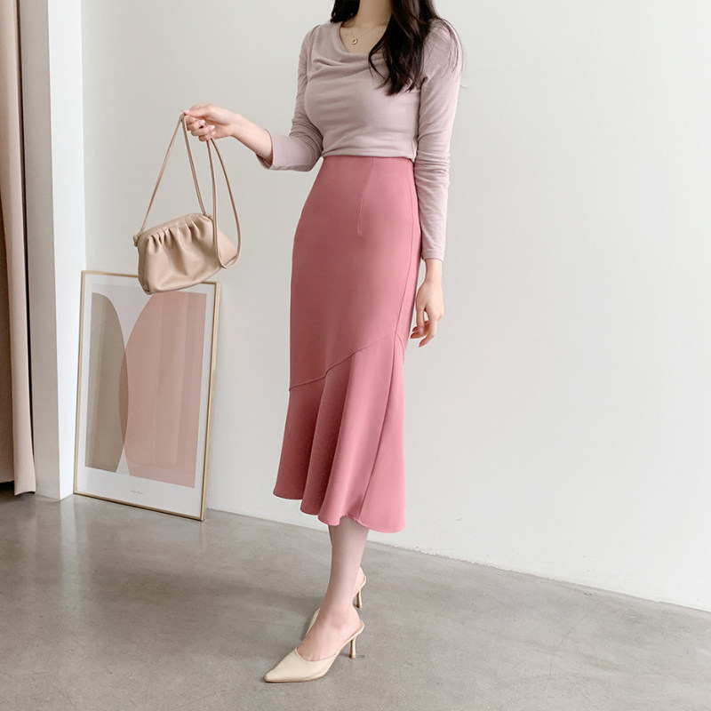 鱼尾裙春秋款女粉半身长裙秋季高腰荷叶中长款裙子包臀鱼尾半身裙,淘宝优惠券,粉丝福利购,淘宝优惠卷