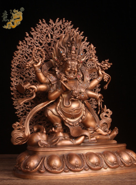 真古意 铜六臂玛哈嘎拉佛像摆件紫铜藏传家居客厅工艺礼品摆饰供