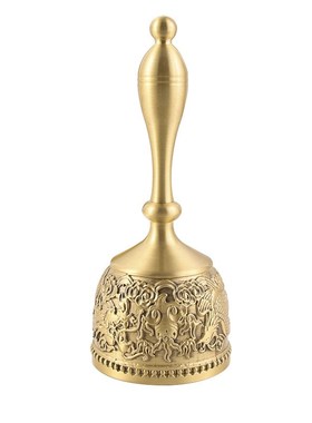 精品纯黄铜手摇铃铛金属摆件复古家居用龙凤纹学校上课家用装饰品