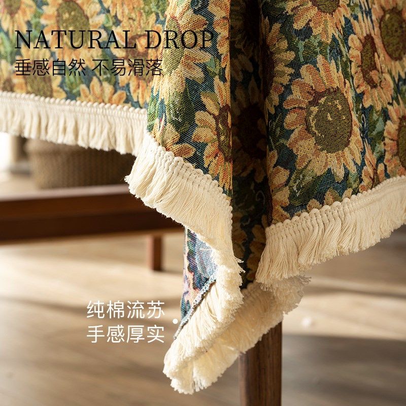 向日葵桌布布艺餐桌布太阳花法式油画茶几盖布客厅餐厅长方形台布,淘宝优惠券,粉丝福利购,淘宝优惠卷