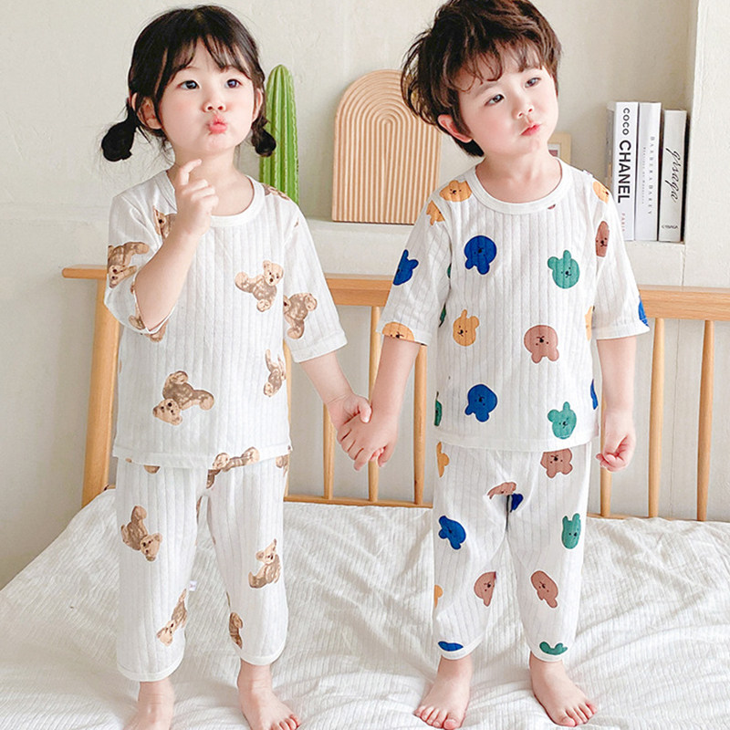 儿童夏季薄款家居服男女童七分袖宝宝睡衣套装小孩纯棉透气空调服,淘宝优惠券,粉丝福利购,淘宝优惠卷