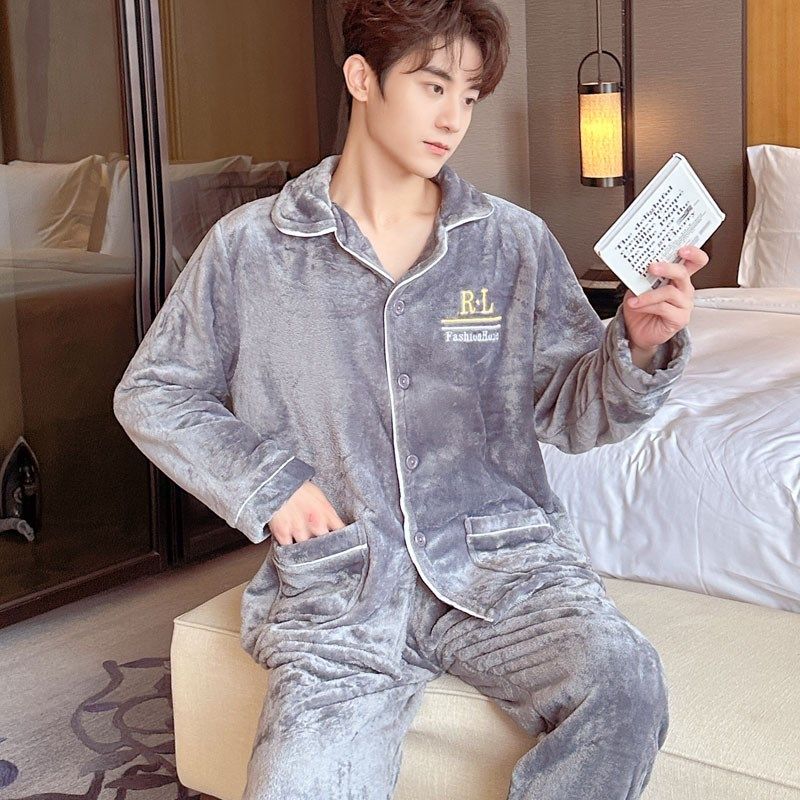 睡衣男冬季加厚加绒法兰绒套装中老年加肥加大码外穿家居服春秋季,淘宝优惠券,粉丝福利购,淘宝优惠卷
