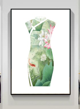 服装店装饰画女装店古风旗袍礼服挂画服装设计工作室中国风壁画