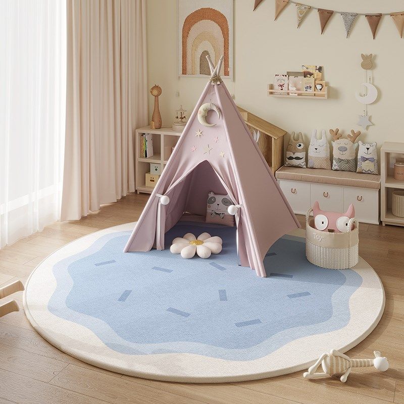 儿童房地毯圆形奶油风卧室床边地垫2024新款阅读区加厚女孩爬爬垫,淘宝优惠券,粉丝福利购,淘宝优惠卷
