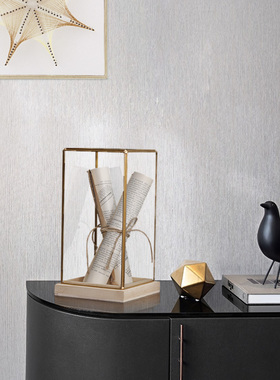 北欧轻奢黄铜玻璃展示盒博古架玄关书房客厅办公室陈列装饰品道具