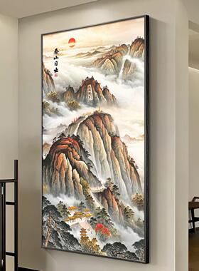 泰山日出东方挂画 画入户玄关装饰装饰画 画高档带灯发光过道走廊