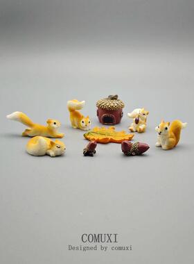 彷真小动物 小松鼠一家 小号松果树脂玩偶手办模型公仔微景观摆件