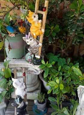 猫爬楼梯趣味摆件多肉花盆架装饰动物民宿别墅庭院阳台布景幼儿园