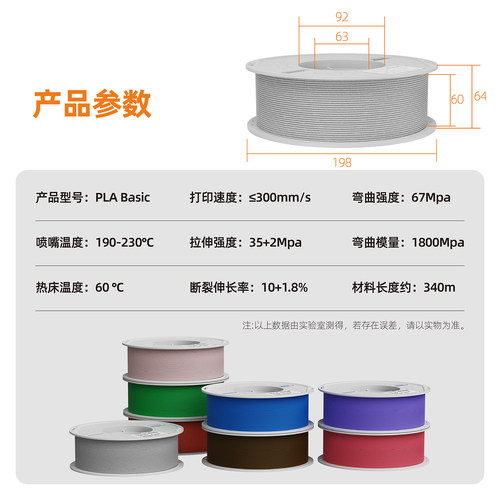瑞贝思 3D打印耗材 易打印环保线材PLA Basic基础色FDM机高速材料1.75mm 适用于拓竹创想爱乐酷打印机 - 图1