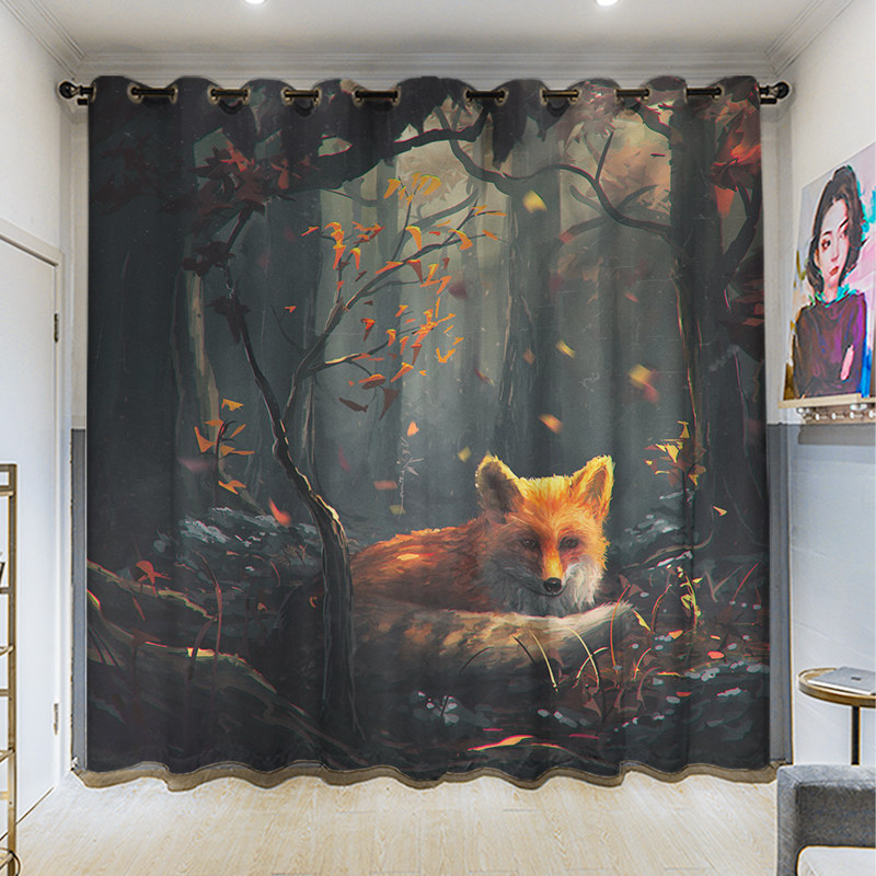 现代男女孩房可爱小狐狸儿童窗帘打孔款全遮光隔断隔热遮阳定制帘,淘宝优惠券,粉丝福利购,淘宝优惠卷