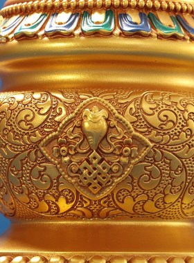 家用藏族手摇转金筒底座树脂彩绘手持转轮经桶插座八吉祥家居摆件