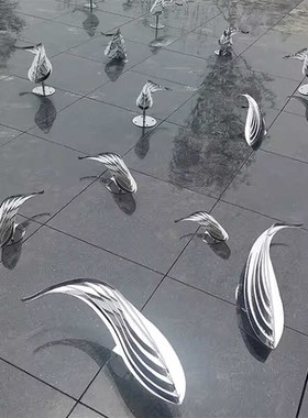 不锈钢镂空鱼摆件鱼群雕塑镜面工艺品落地摆件定制水景鱼水池金属