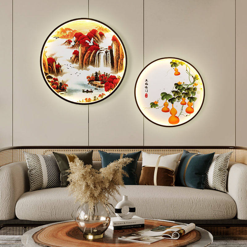 新中式圆形画灯壁灯led发光走廊玄关楼梯卧室沙发背景墙禅意壁画,淘宝优惠券,粉丝福利购,淘宝优惠卷