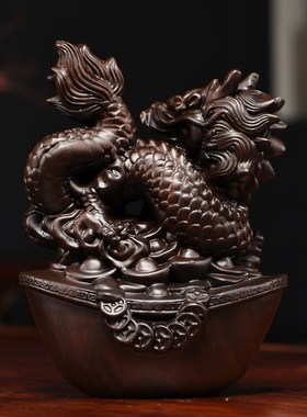 黑檀木雕龙摆件实木新中式十二生肖全套家居客厅办公桌面装饰礼品
