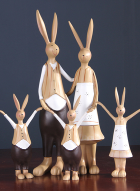 创意美式田园软装饰品森系兔子一家摆件玄关斗柜摆设治愈系工艺品