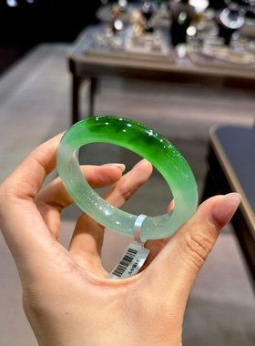 a级高端正品翡翠玻璃种飘花手镯天然翡翠玉石白底青辣绿玉镯子女