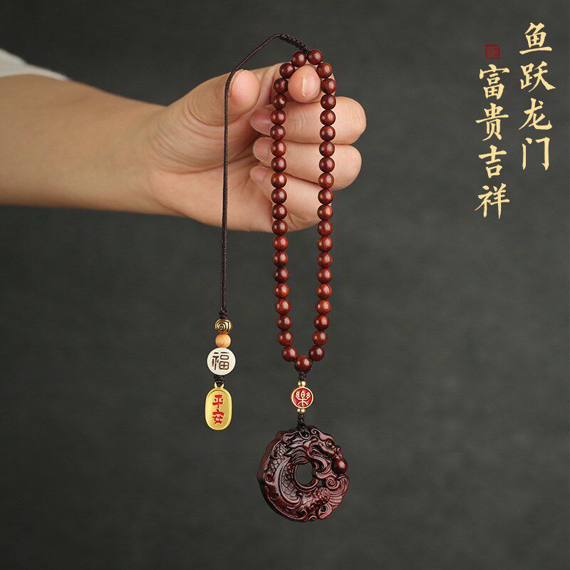 鱼跃龙门高档檀木汽车挂件车内吊饰生肖龙平安车载后视镜挂饰,淘宝优惠券,粉丝福利购,淘宝优惠卷