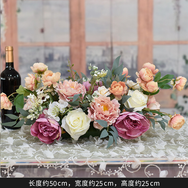 新款假花长餐桌摆花客厅摆设酒店饭厅店铺茶几电视柜桌面装饰花艺,淘宝优惠券,粉丝福利购,淘宝优惠卷