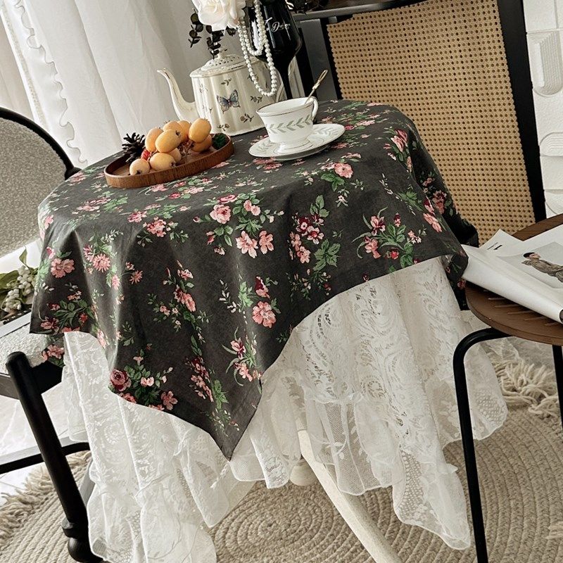 法式复古浪漫印花蕾丝风双层装饰餐桌布氛围感茶几盖巾布防尘台布,淘宝优惠券,粉丝福利购,淘宝优惠卷