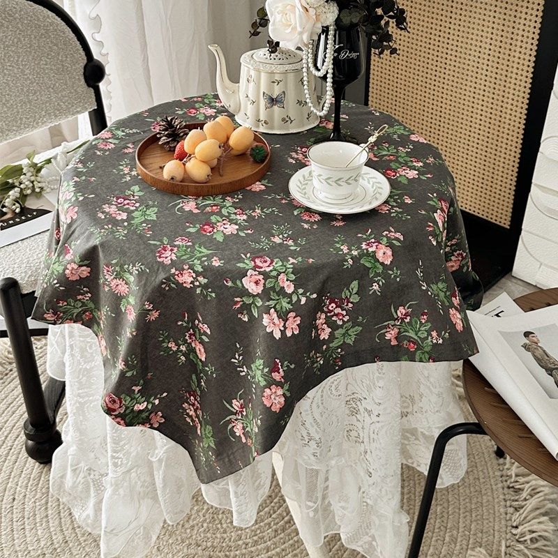 法式复古浪漫印花蕾丝风双层装饰餐桌布氛围感茶几盖巾布防尘台布,淘宝优惠券,粉丝福利购,淘宝优惠卷
