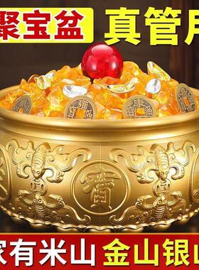 实心纯黄铜聚宝盆铜摆饰中式客厅办公室店铺存钱罐米缸工艺礼品摆
