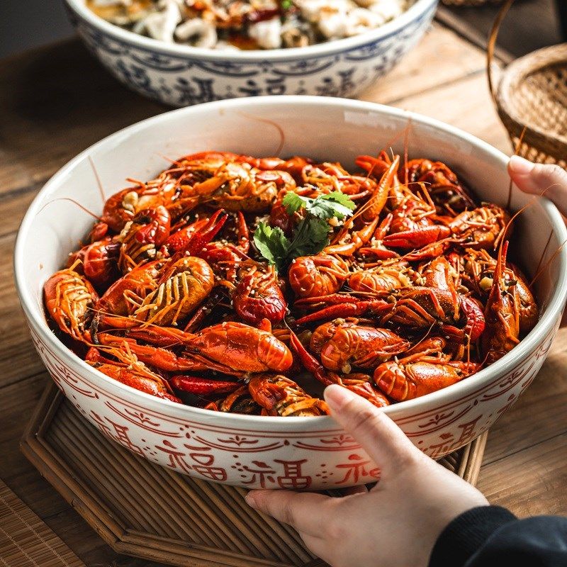 碗陶瓷福字碗装小龙虾专用盘子酸菜鱼碗商用水煮鱼大盆碗大碗家用,淘宝优惠券,粉丝福利购,淘宝优惠卷