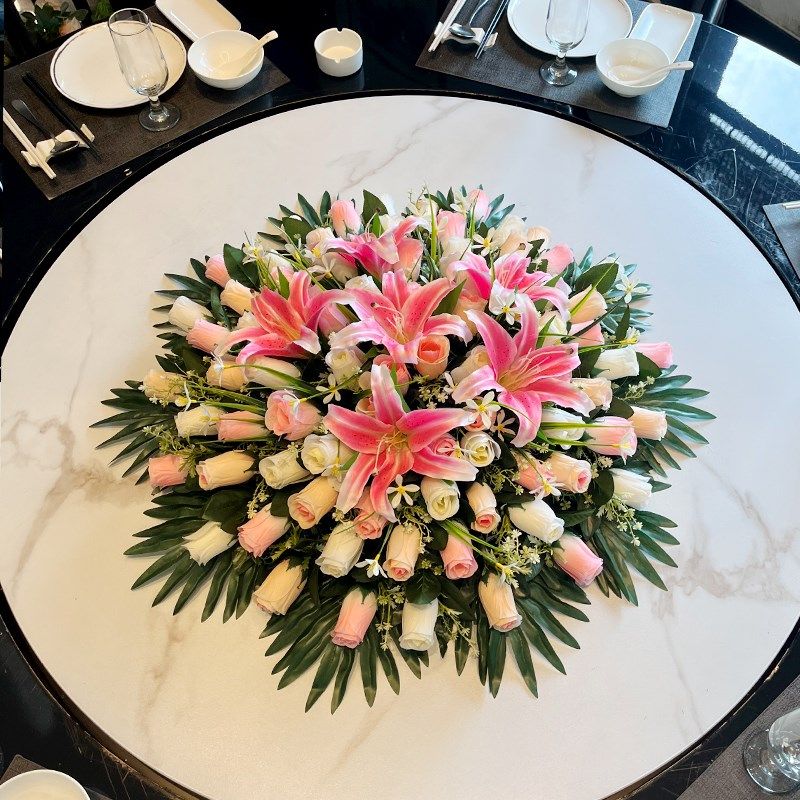 酒店餐桌花大圆桌摆花演讲台仿真花会议桌花转盘餐桌花假花装饰花,淘宝优惠券,粉丝福利购,淘宝优惠卷