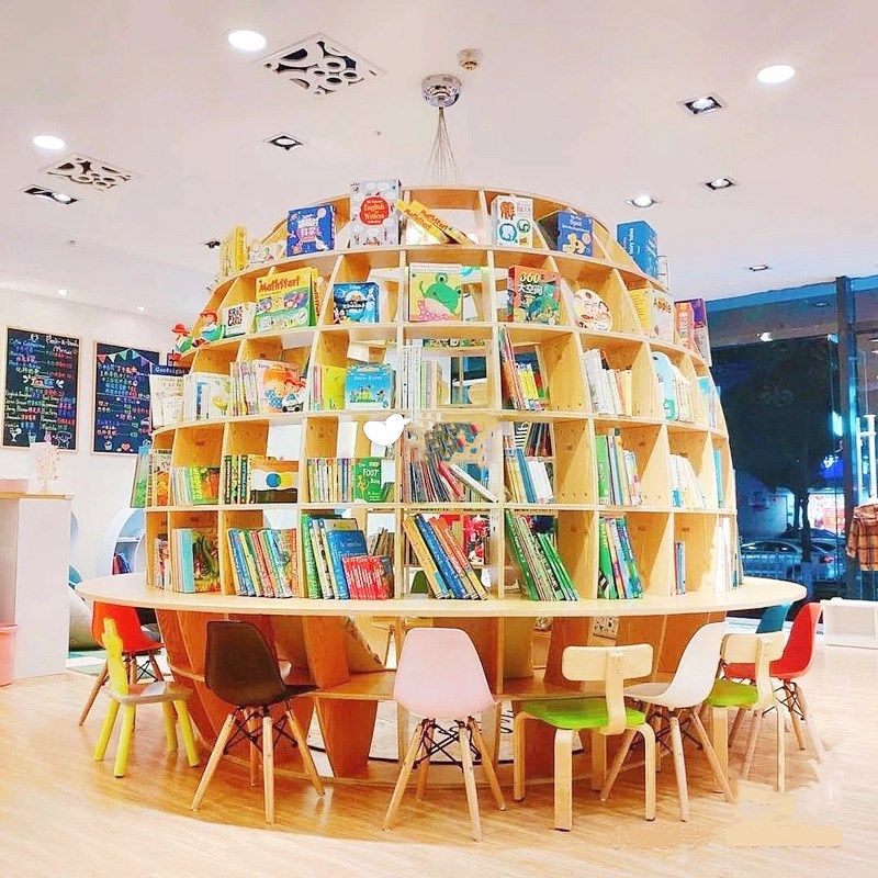 创意星球书架图书馆幼儿园圆形书柜阅读区大厅书柜书桌一体绕柱子,淘宝优惠券,粉丝福利购,淘宝优惠卷
