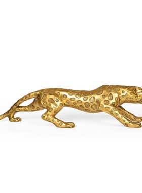 纯铜豹子铜金钱豹摆件创意家居装饰品豹子客厅酒柜电视柜汽车摆设