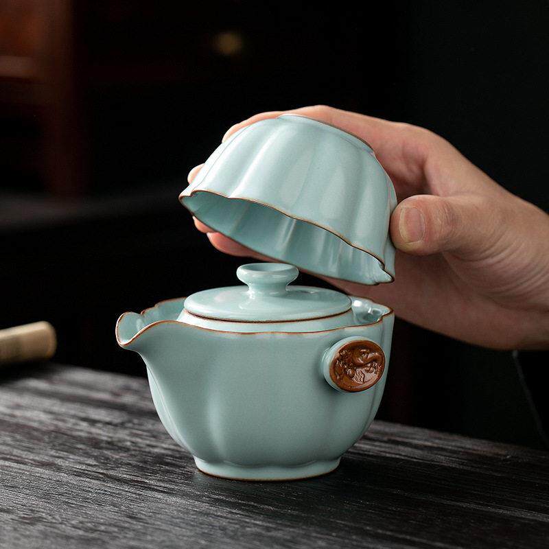 Ruyao Tianqing hand-caught pot teapot ceramic opening piece can support Kungfu tea set household ice crack glaze travel tea set