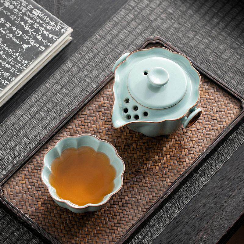 Ruyao Tianqing hand-caught pot teapot ceramic opening piece can support Kungfu tea set household ice crack glaze travel tea set