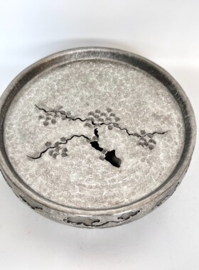 锡雕侠侣郑天泗纯锡云瑞刻松壶承