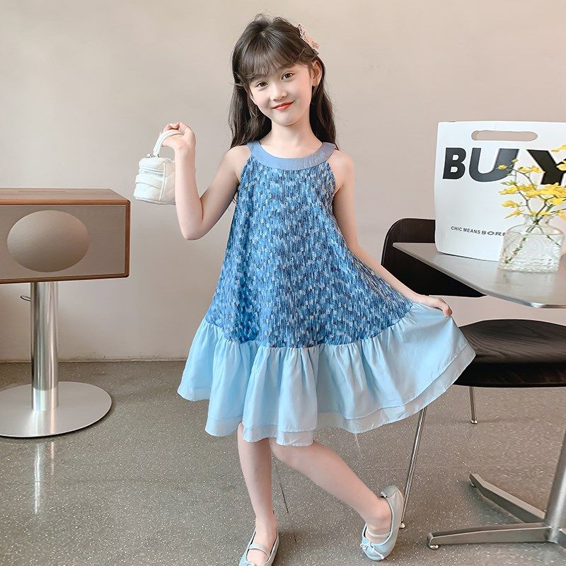 女童连衣裙夏季2024新款儿童洋气时髦吊带公主裙小女孩挂脖裙子薄,淘宝优惠券,粉丝福利购,淘宝优惠卷