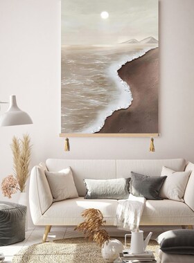侘寂风客厅装饰画天海沙滩玄关沙发背景大尺寸挂画奶油风书房挂画