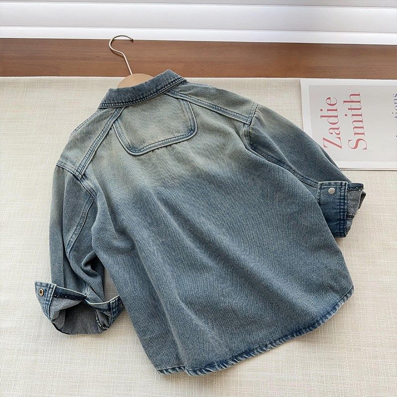 儿童软牛仔外套2024年秋季新款中大童翻领外套男女童牛仔衬衣洋气,淘宝优惠券,粉丝福利购,淘宝优惠卷