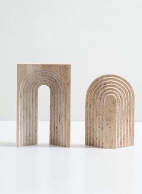 极简黄洞石几何摆件创意层叠拱门侘寂风摆设样板房售楼处软装饰品