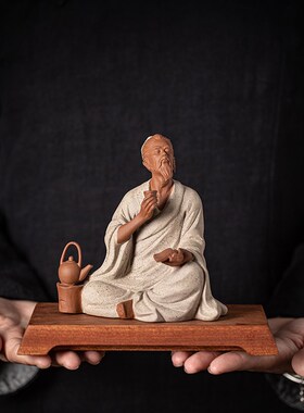中式历史人物茶圣陆羽雕像塑茶室桌面工艺礼品摆饰陶瓷李白邀月禅