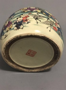 清同治粉彩群婴戏图蛐蛐罐景德镇仿古瓷器老货收藏家居装饰摆件