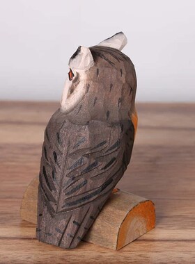 北欧猫头鹰木雕摆件 手工实木 灰色猫头鹰 黄猫头鹰 创意摆件桌面