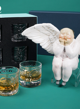 稀奇艺术天使浮雕威士忌洋酒玻璃杯子结婚生日礼品盒装
