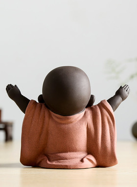 创意紫砂招财弥勒笑佛 家居装饰品摆件 办公室客厅陶瓷工艺品摆设