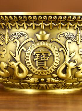 黄铜聚宝盆招玄关旺客厅摆件铜盆存钱罐店铺公司开业礼品装饰