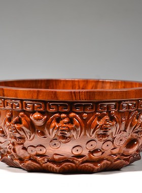 花梨木雕刻聚宝盆摆件金元宝聚宝盆客厅办公店铺开业乔迁工艺礼品