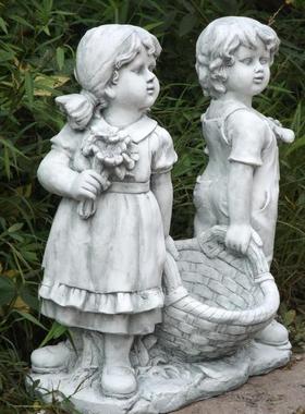 庭院花园草坪玻璃钢摆件摆设欧式人物装饰抬筐小情侣多肉花盆花篮