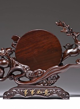 黑檀木雕梅花鹿摆件实木中式乔迁新居礼物客厅电视柜酒柜装饰