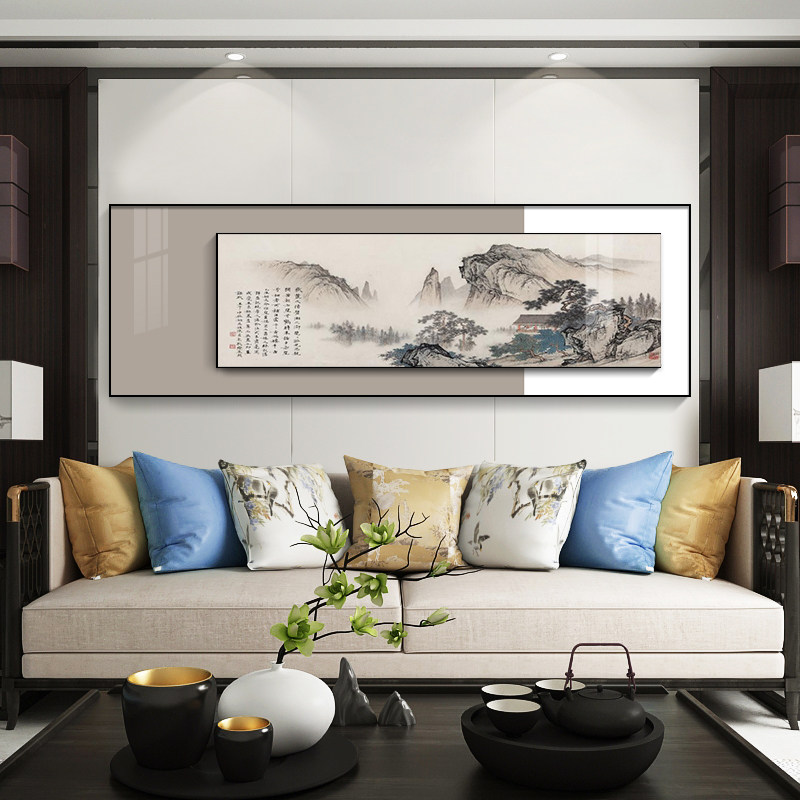 新中式客厅装饰画沙发背景墙挂画轻奢大气山水画中国风晶瓷壁画,淘宝优惠券,粉丝福利购,淘宝优惠卷