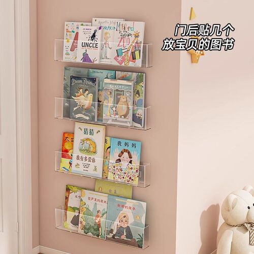免打孔墙上书架挂墙过道门后置物架壁挂透明亚克力儿童绘本展示架 - 图3